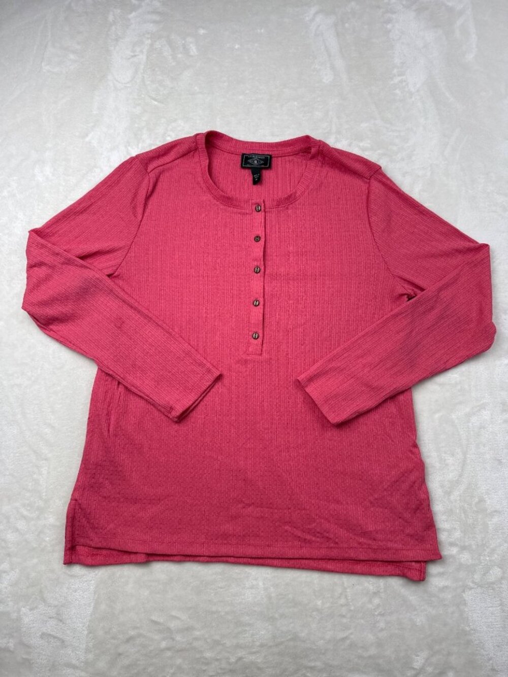 G.H. Bass & Co. Womens Ribbed Henley Long-Sleeve Top Pink Size M